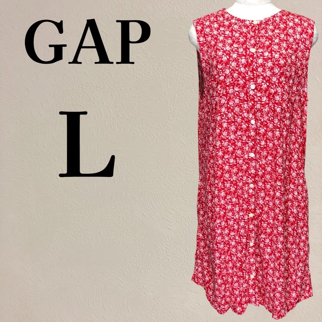【美品】ギャップ GAP 花柄 ノースリーブワンピース 膝丈 L 赤 レッド拍卖