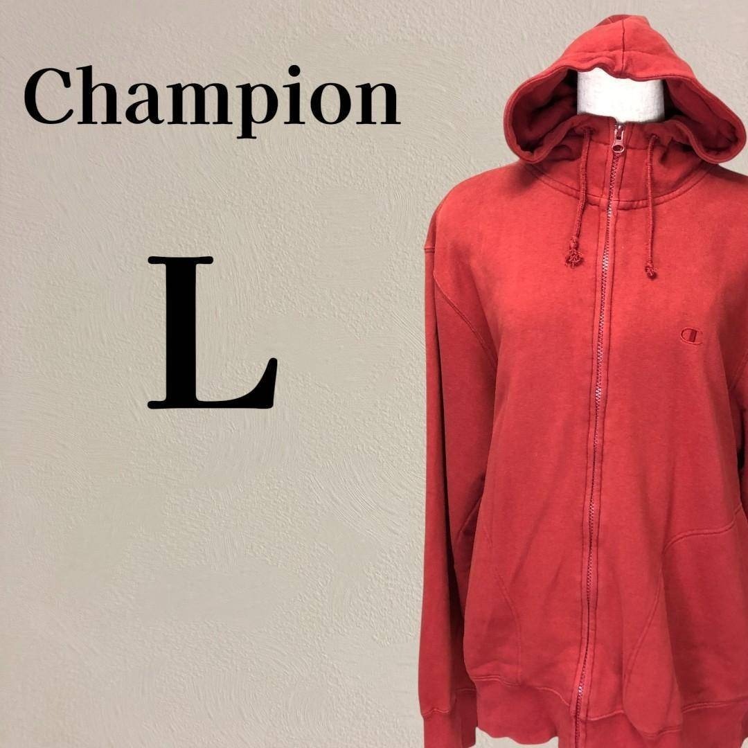 【メンズ】チャンピオン ロゴ ジップアップスウェットパーカー L 赤 レッド拍卖