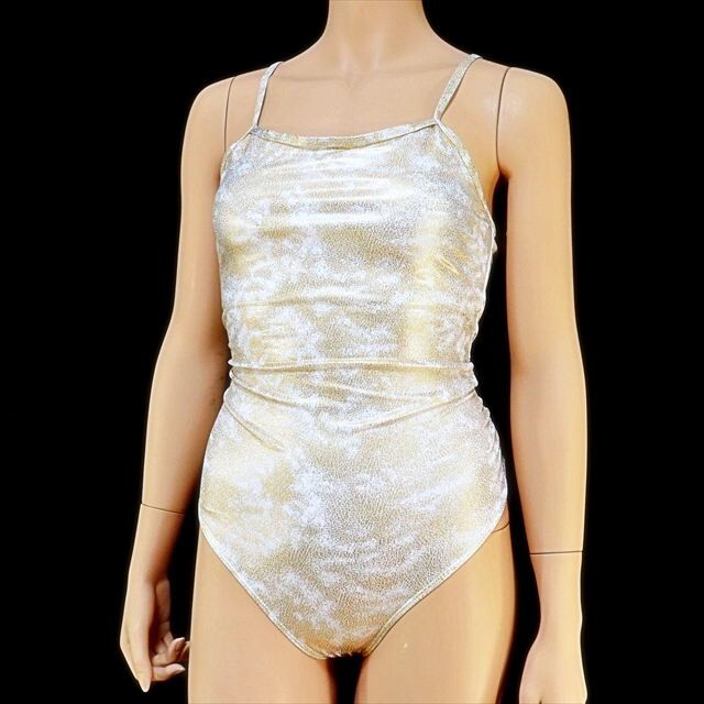 BE5-F09☆//新品♪圧倒的なゴージャス感/キラキラゴールドカラー☆競泳水着*Lサイズ*背中開き※一番安価な送料はゆうパケットなら250円拍卖