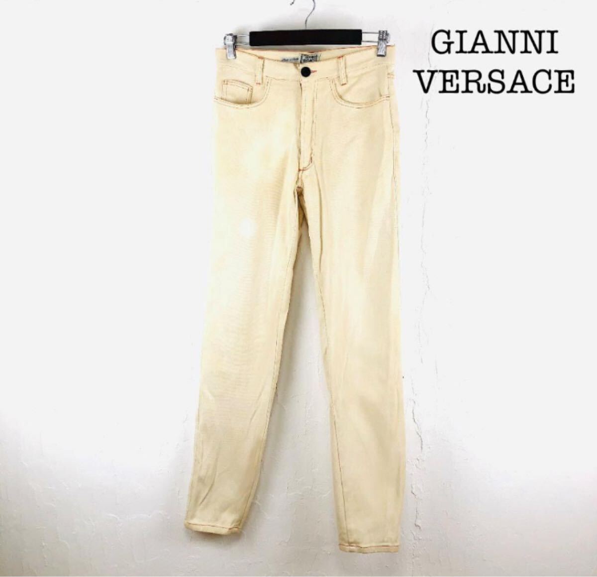 GIANNI VERSACE ジャンニ ヴェルサーチ デニムパンツ オレンジ イタリア製 パンツ JEANS ホワイト 白 ヴィンテージ COUTURE拍卖