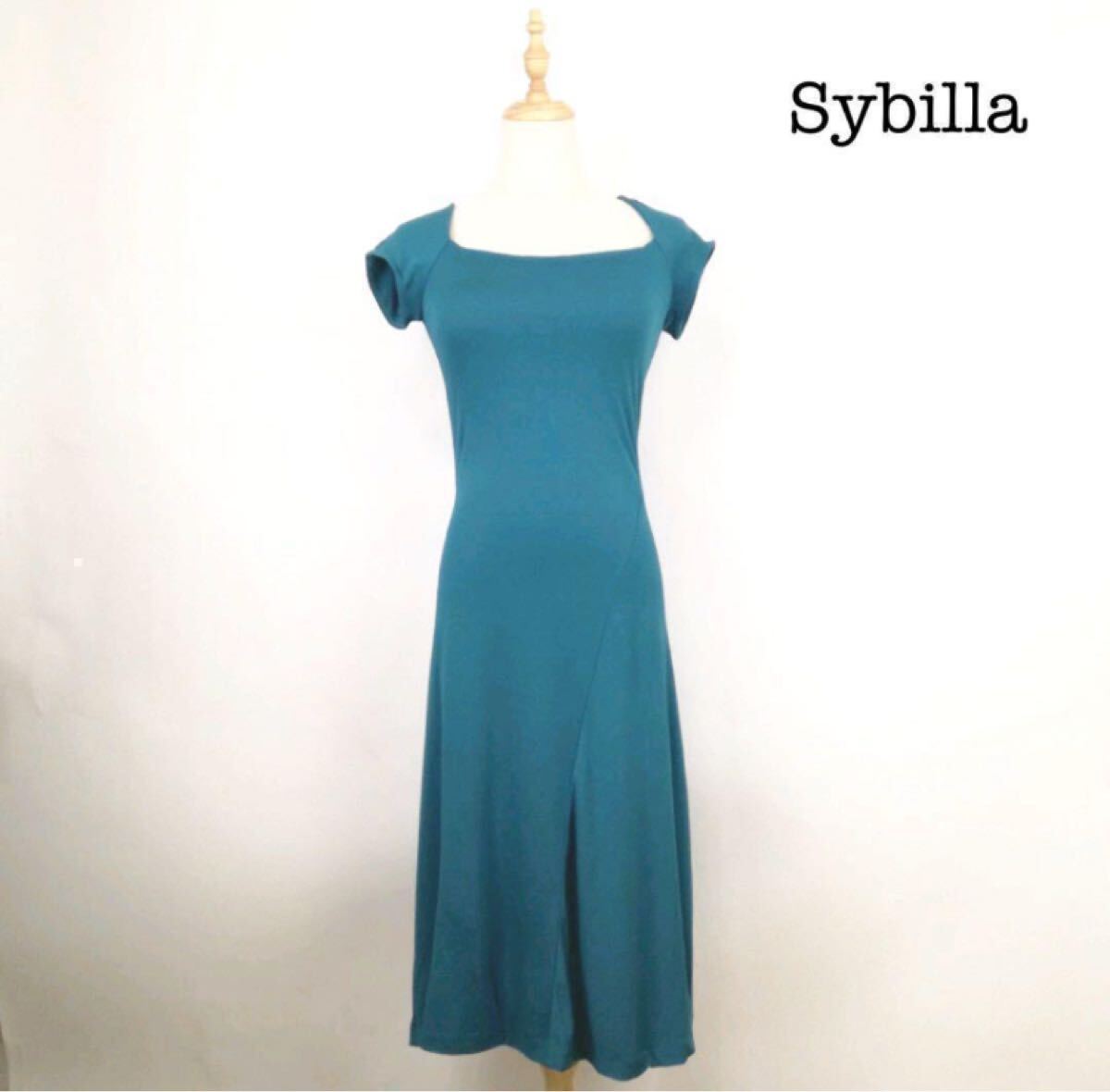 Sybilla black シビラ ブラック ロングワンピース ドレスAライン ワンピース ノースリーブ ロング グリーン拍卖