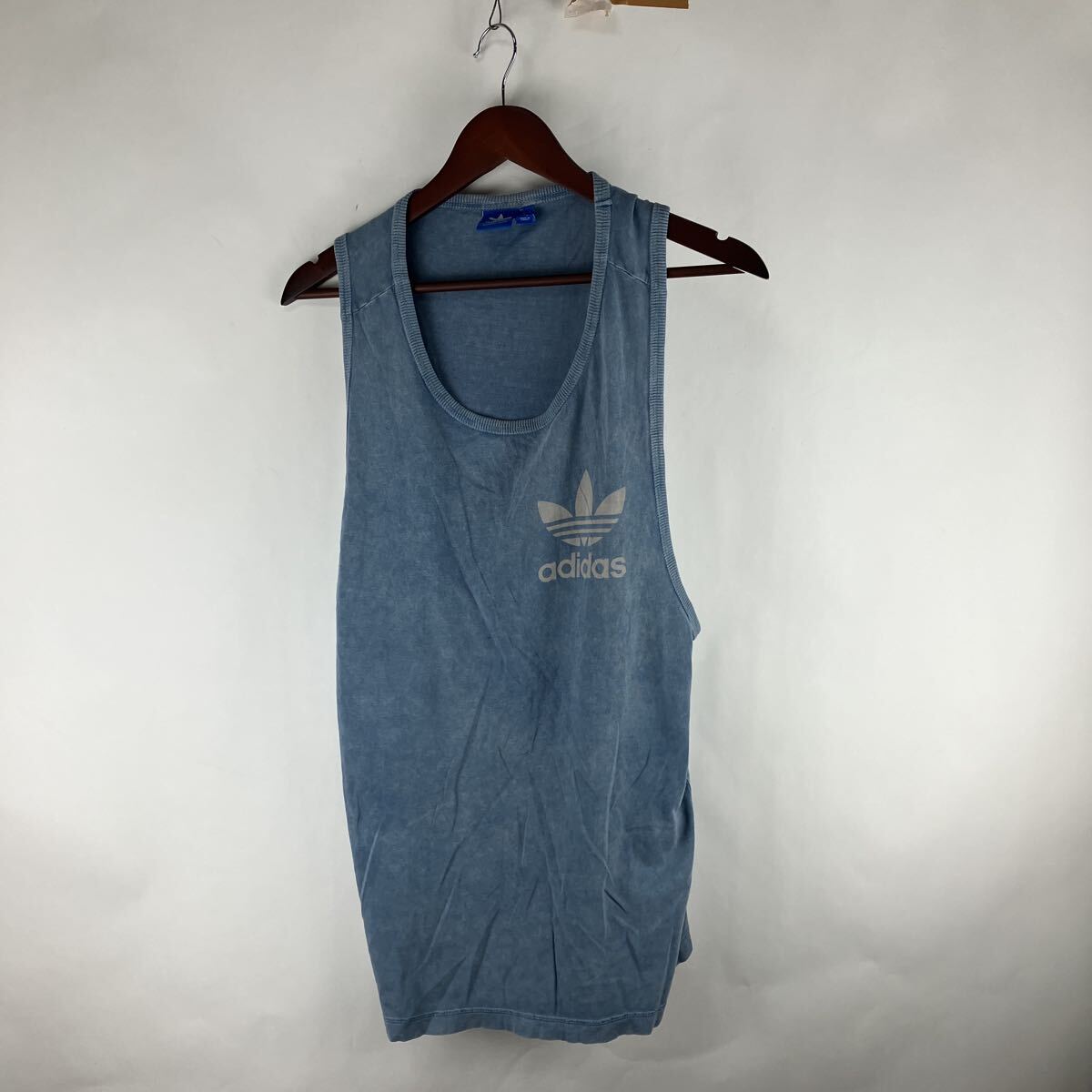 adidas アディダス タンクトップ 古着 ヴィンテージ ノースリーブ トップス Mサイズ ブルー 紳士服 メンズ服拍卖