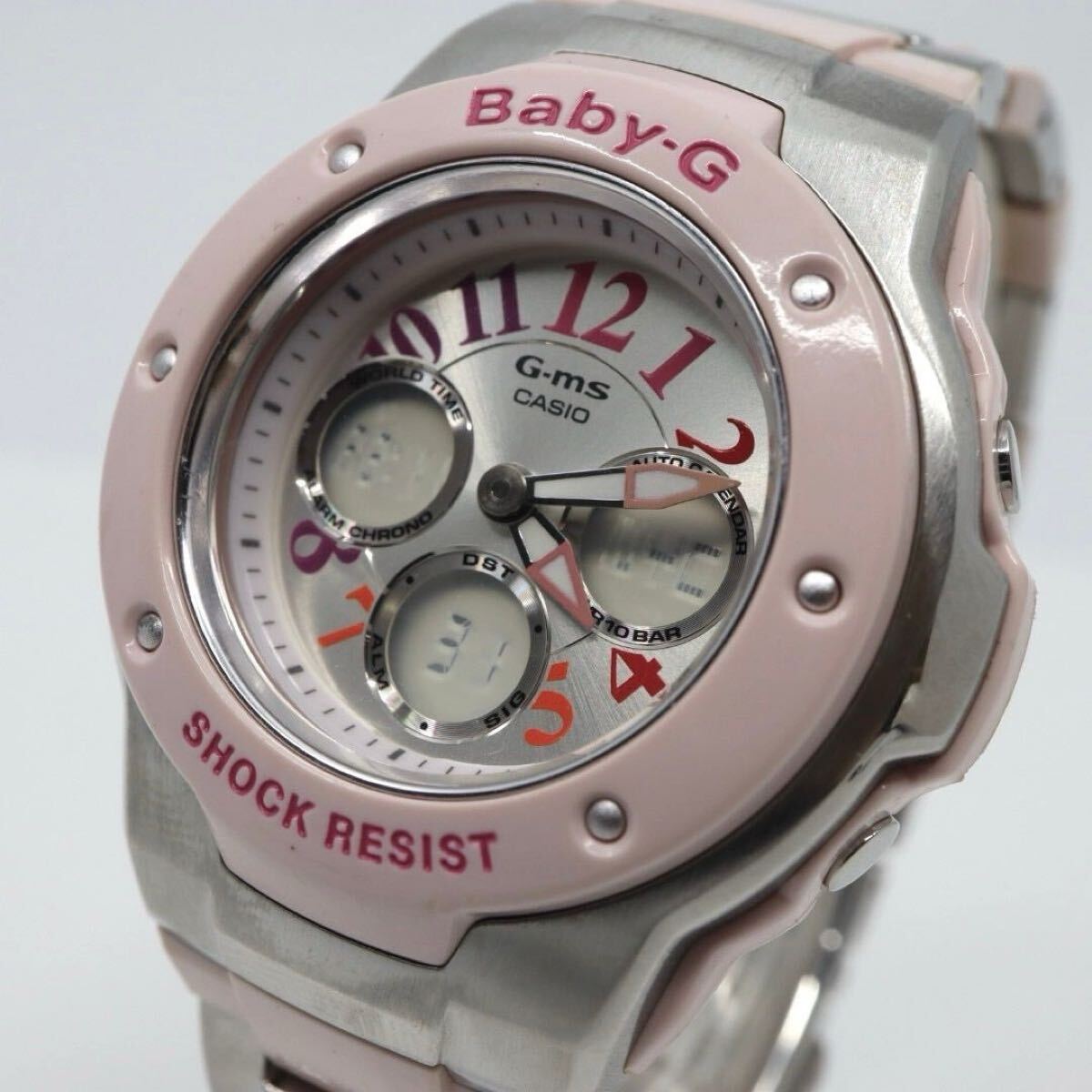 美品 CASIO Baby-G G-ms MSG-302C レディース アナデジ ピンク シルバー 樹脂メタル 稼働 人気モデル拍卖