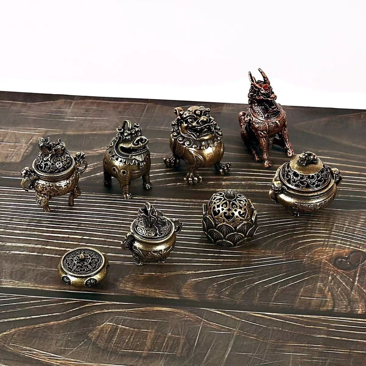 強くお勧め★香炉★ 8点セット 銅器 銅製品 鎮宅辟邪 開運風水 招財 置物 工芸品拍卖