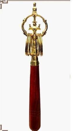 新入荷★「密教法具 寺院用仏具」錫杖 真鍮製磨き仕上げ 26cm拍卖