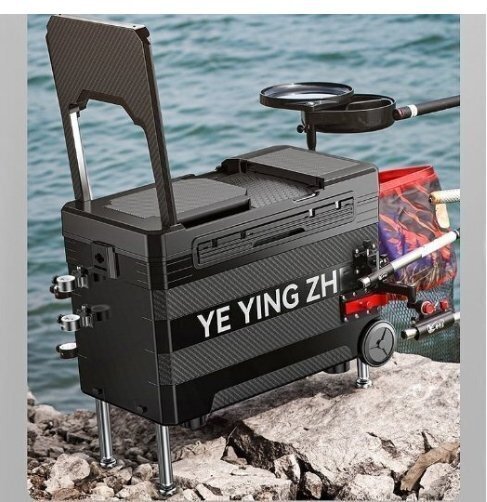 釣り用クーラーボックス 多機能32L 座れる頑丈マッスルボディ 防水 ハンドル キャスター付 漁具装備収納 釣り 保冷 脚高さ調整可 水栓付き拍卖
