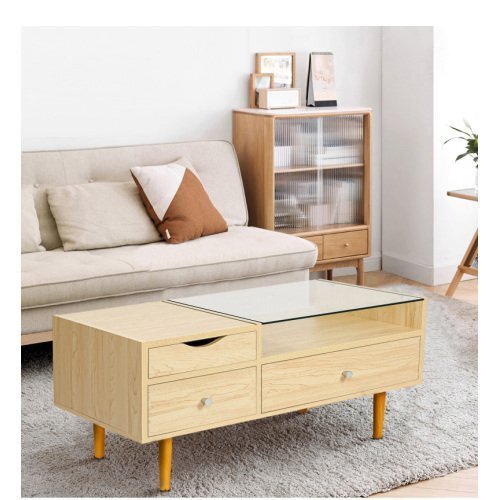 【高品質】センターテーブル ドレッサー ガラステーブル リビングテーブル ローテーブル ガラス付き 引き出し付き【ナチュラル】拍卖