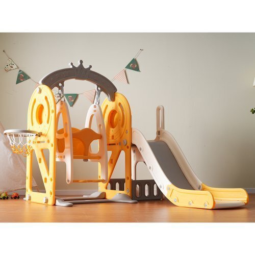 大好評☆滑り台 バスすべり台 ブランコ バスケットゴール ボール遊び 室内 遊具 すべりだい 屋内 家庭用 子供 キッズ 【イエロー】拍卖