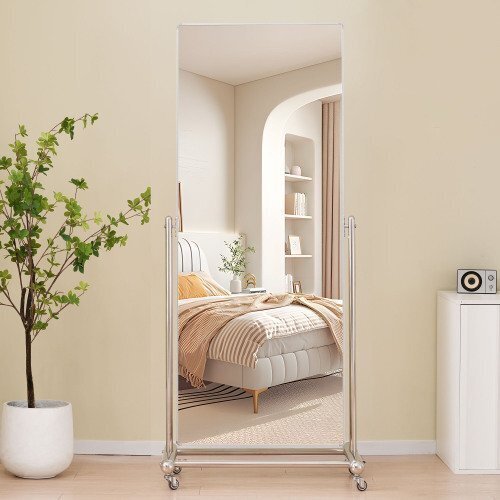 全身鏡 姿見鏡 鏡 キャスター付き 大型ミラー 全身ミラー おしゃれ 丸角 ステンレススチール シルバー 飛散防止 店舗 オフィス 162*68CM拍卖