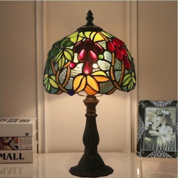 人気美品☆ ヴィンテージ ステンドランプ ステンドグラス アンティーク ティファニー技法 ぶどう柄 レトロな雰囲気 照明拍卖