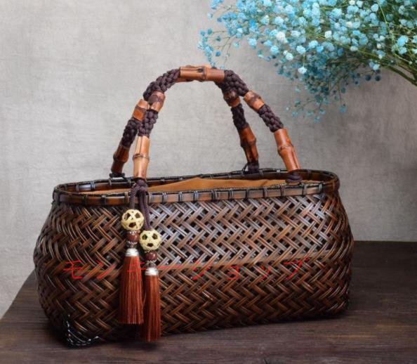 新品☆可愛い 自然竹編み上げカゴバック 収納バッグ 手作り藤バックバスケット ナチュラル買い物カゴ拍卖