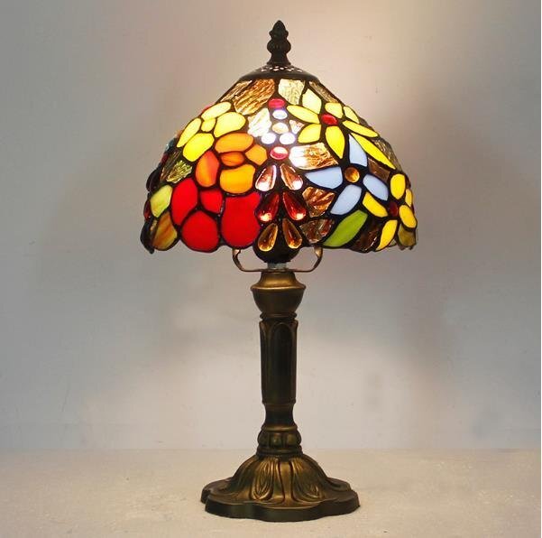 極美品★ステンドランプ 電気スタンド テーブルライト 花柄 レトロな雰囲気がおしゃれヴィンテージティファニー技法デスクライト拍卖