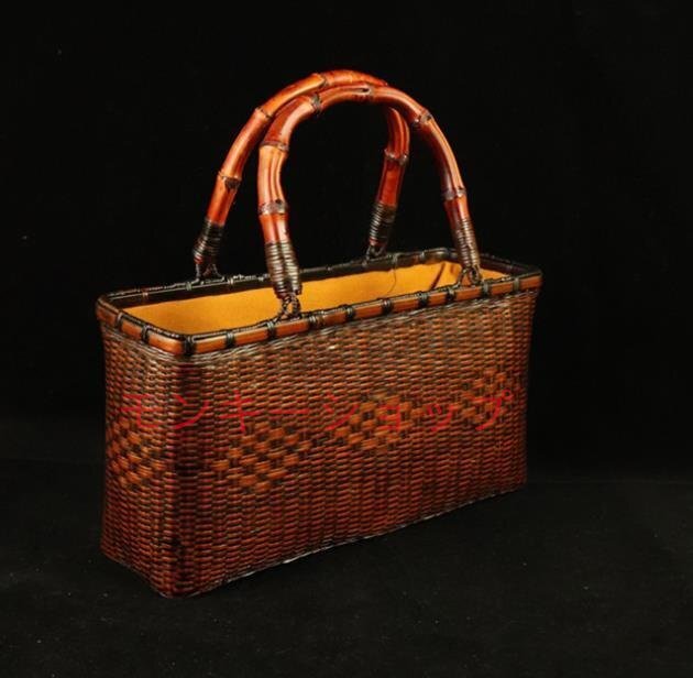 新品 バスケット 収納かご おしゃれ竹籠 編み 取っ手 持ち手 手作りトートバスケット 自然の良品 花火着物かご拍卖