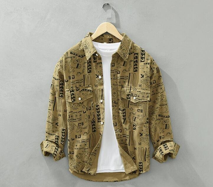 長袖シャツ メンズシャツ 秋新品 ワークシャツ 超希少 総柄アウター ヴィンテージ 上着 ゆったり 心地良し カジュアル コーヒー 2XL拍卖