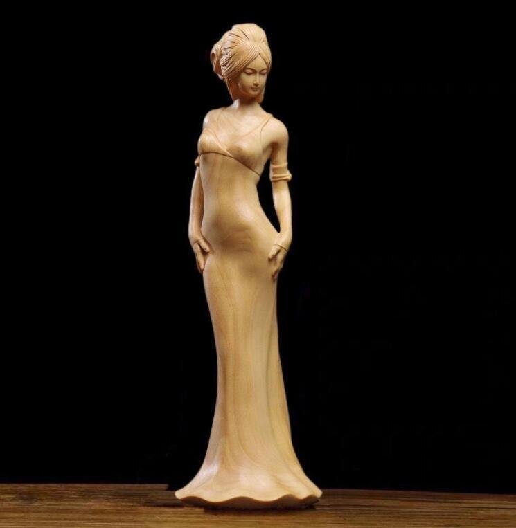 黄楊木美女実木彫刻置物拍卖