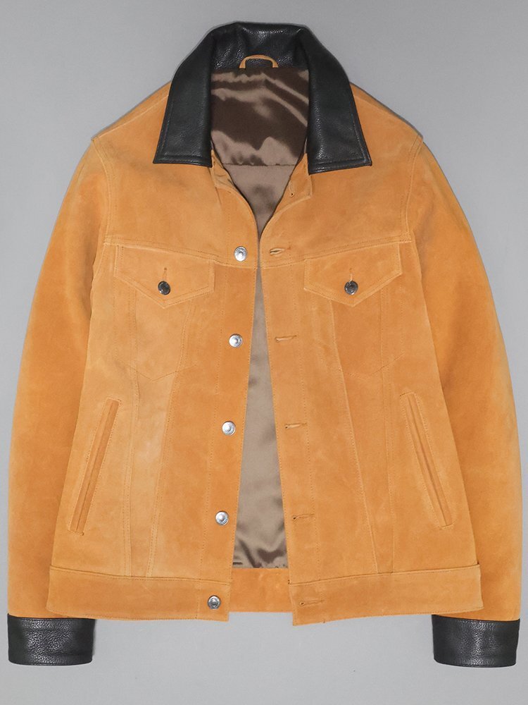 牛革レザージャケット男性スリムショートセクションラペルメンズデニムバイカージャケットカジュアルM-2XL拍卖