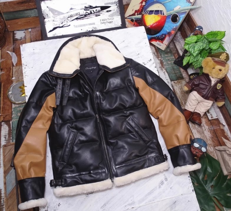 極美品★処分値 B-3 羊革毛皮一体 本革 ムートン 天然革希少で高級な毛皮一体★防寒性バッチリ★フライトジャケット★革ジャン拍卖