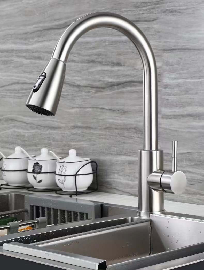 キッチン蛇口 混合水栓 引き出し式 360°回転 冷熱水対応 60cmホース付 シングルレバーステンレス シルバー拍卖