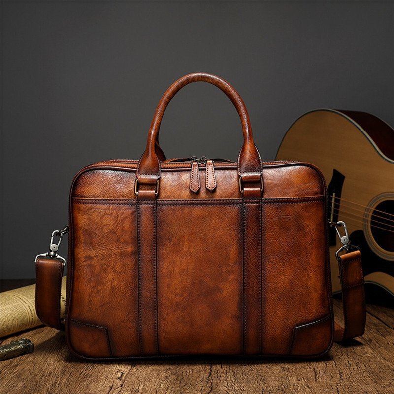 高級本革 厚手牛革 メンズバッグ ブリーフケース ビジネスバッグ 手作り トートバッグ 14PC対応 A4書類 通勤 出張 鞄拍卖