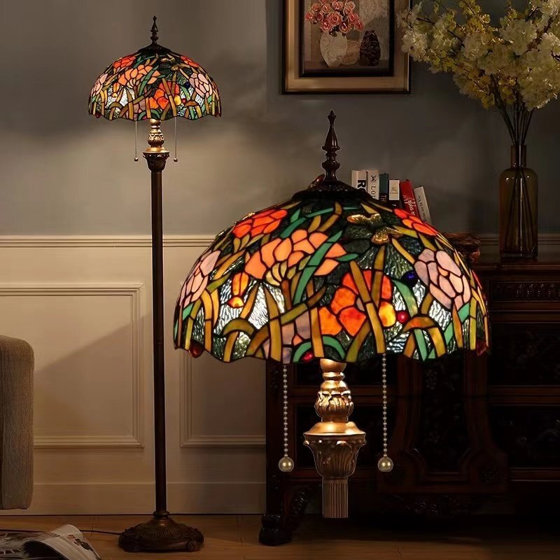 品質保証★極上品◆レトロな雰囲気がおしゃれ★ 照明 フロアスタンド 花柄フロアスタンド 寝室 ライト インテリア 照明 おしゃれ拍卖