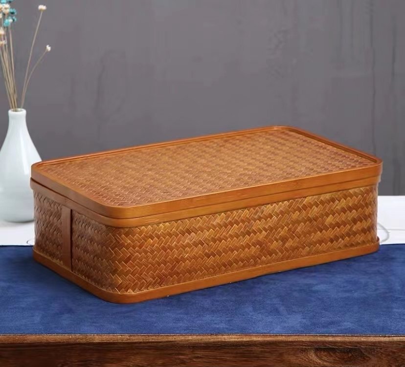 注目新作★編みの茶器の★収納箱竹制漆★茶箱★カンフー茶道の貯蔵籠の弁当箱の復古手作りの茶箱拍卖