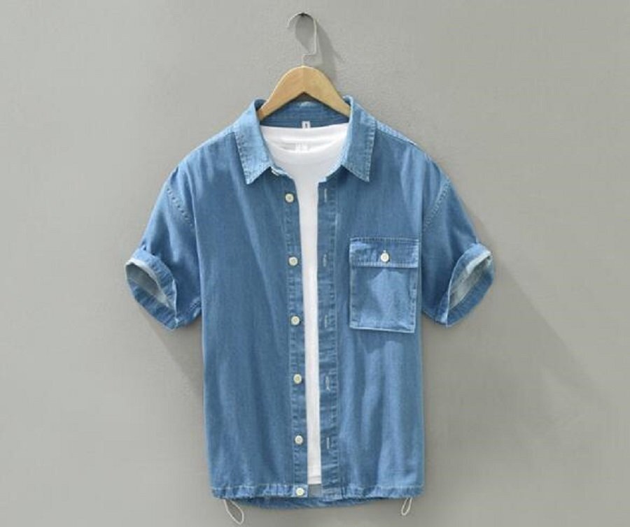 ★未使用 半袖シャツ 半袖デニムシャツ メンズ シャツ トップス ウエスタンシャツ トレンド カジュアル ダークブルー 2XL拍卖