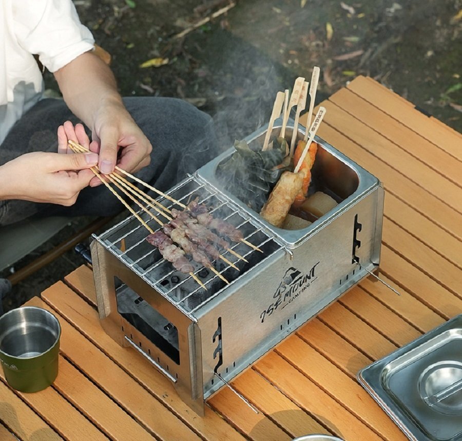 高品質バーベキューコンロ おでん鍋 卓上BBQ組立式ステンレス製炭グリルポータブル キャップ アウトドア 3kg 収納付き 19.5×32.5×18.4m拍卖