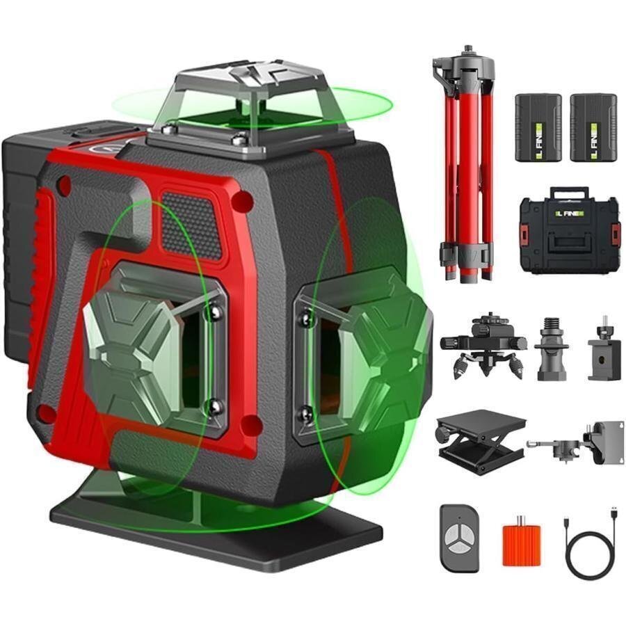 レーザー墨出し器 水平器 16ライン 4x360° 高輝度 25メートル作業範囲 受光器対応 リモコン付き 専用収納ケース付き拍卖