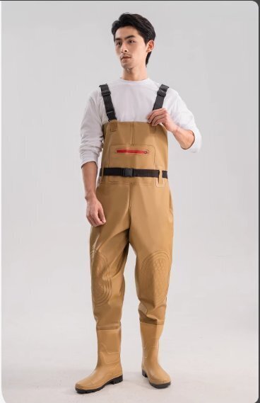 一体型防水スーツ”厚手雨用ズボン”防水加工の下半身防水ブーツ水中作業魚捕り釣り男性用拍卖