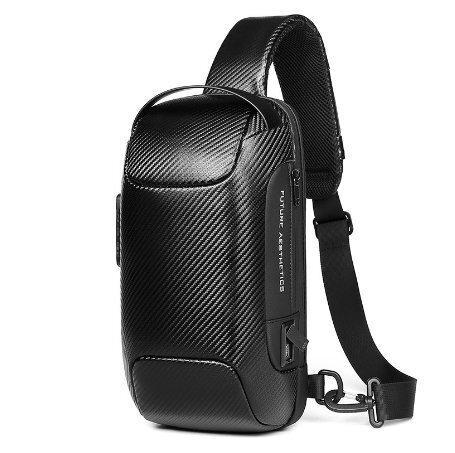 新品登場★ボディバッグ メンズ 斜めがけ カーボンレザー ショルダーバッグ 大容量 防水 USB充電ポート カジュアル 通勤通学 左右肩付替可拍卖