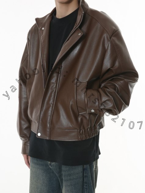 【新作】パッドショルダー レザージャケット レトロ ショート丈拍卖