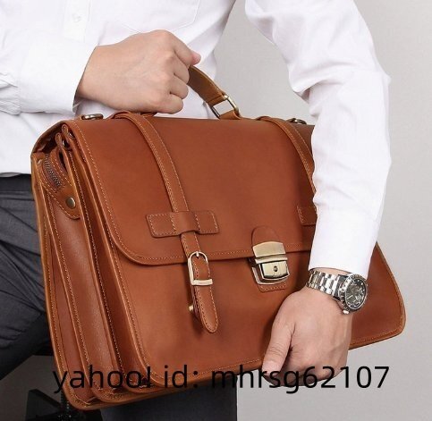 「本革 ビジネスバッグ 男性用手提げ パソコン収納可」拍卖