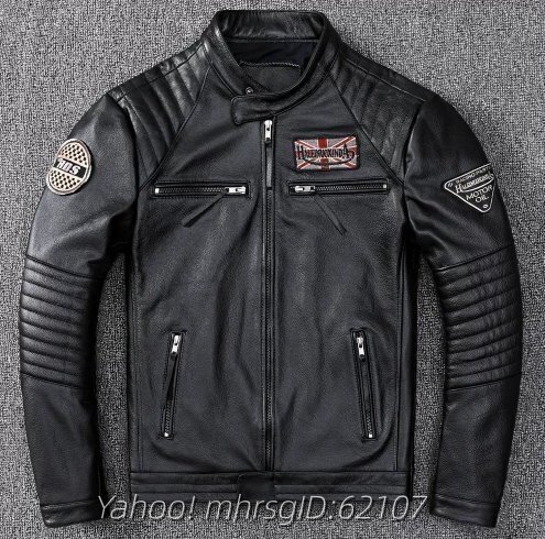 ハーレー机車ヘッド層牛革革革ジャンコート男性オートバイ服修身短款青年革ジャンコート拍卖