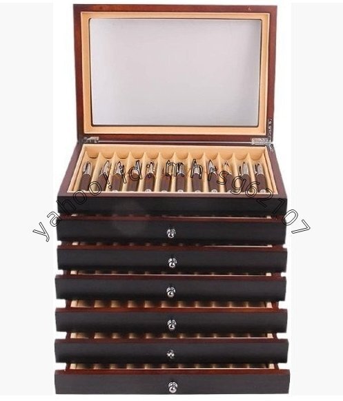 7層78スロット万年筆ディスプレイボックスオーガナイザー木製収納コレクショントレイ引き出しケースペンホルダーガラス窓蓋付き,黒拍卖