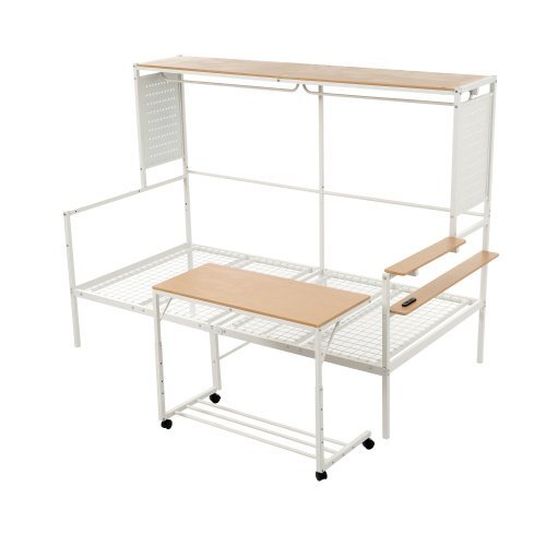 【ホワイト】 システムベット ロフトベッド シングル スチールネット付き 移動型デスク付き 北欧風 木目 子供ベッド 大人ベッドスチール1.8拍卖