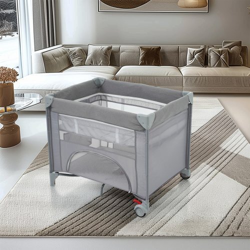 プレイヤード 折りたたみ ベビーサークル お昼寝マット キャリーバッグ付 マットレス付 プレゼント お誕生日 お祝い【グレー】 0.7拍卖