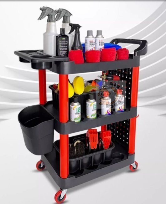 カーケア ツールカート 厚手プラスチック製 3段 多機能 移動式ワゴン拍卖
