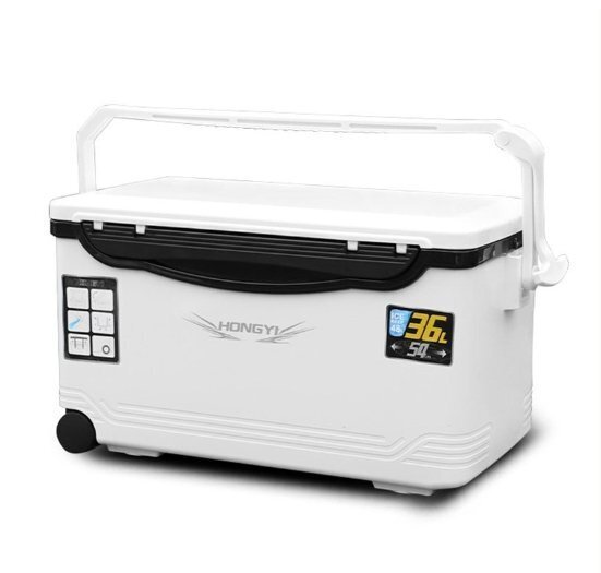 釣り用クーラーボックス 容量36L 座れる頑丈マッスルボディ 防水 サイドハンドル キャスター付き 肩ベルト付き 保温150h 水栓付き 白&黒拍卖