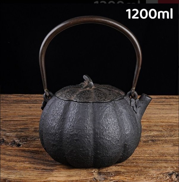 鉄急須 1200ml カボチャの形 鉄製 急須ホイッスルケトル 鋳鉄ティーポット 和風 ストーブセーフケトル 鉄製ティーポッ拍卖