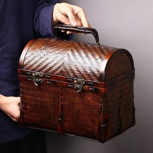 精品茶箱スーツケース茶器バスケット竹編みバッグ拍卖