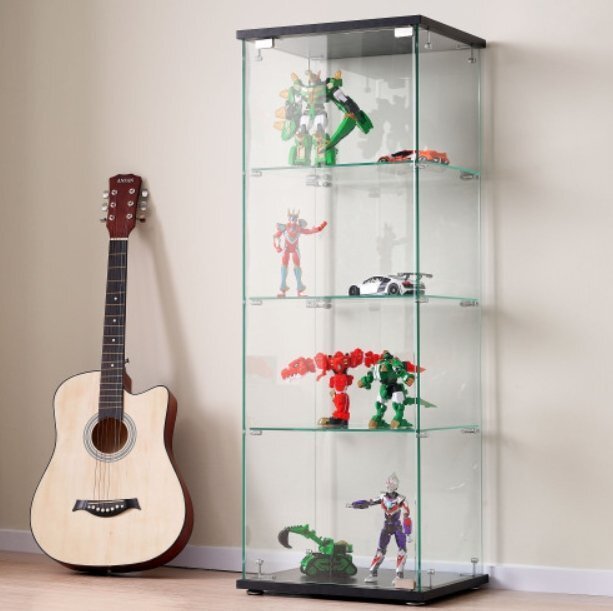 コレクションケースガラスディスプレイキャビネットフィギュアケース4段 ホワイト強化ガラス全面ガラス サイズ:幅42.5×奥行36.5×高さ1.2拍卖