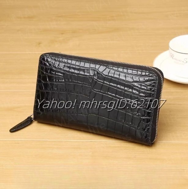 クロコダイル ラウンドファスナー 長財布 ワニ革 本革 ブラック 最高級 貴重 本物 大容量 カード入れ センター取り 腹部革使用拍卖