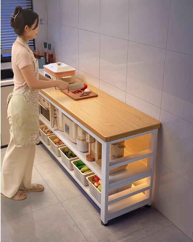 キッチンマルチ functional収納棚 落地式切り野菜テーブル 作業台 多層レンジ器具収納棚 突き出し引出拍卖