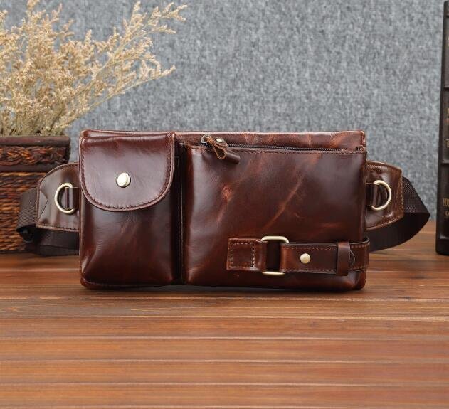 メンズウエストポーチアウトドアスポーツ多機能ウエスト胸バッグ牛革男性バッグ拍卖