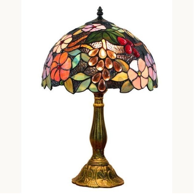 高級感満載 〈ヨーロッパ風〉お花の ステンドグラス ランプ 欧風 卓上 間接 照明 ベッドサイド テーブル_画像1 高級感満載 〈ヨーロッパ風拍卖