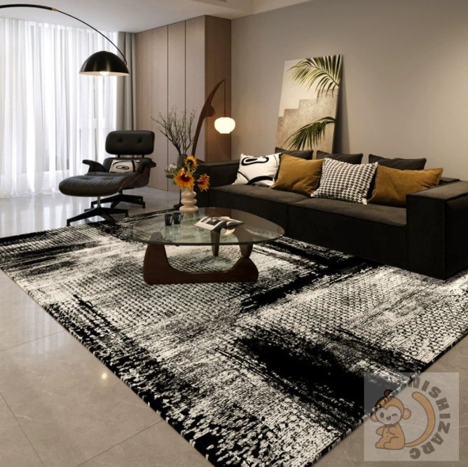 ブラック&ホワイト 防水 レトロ ラグマット リビング ベッドルーム ソファマット160*230cm拍卖