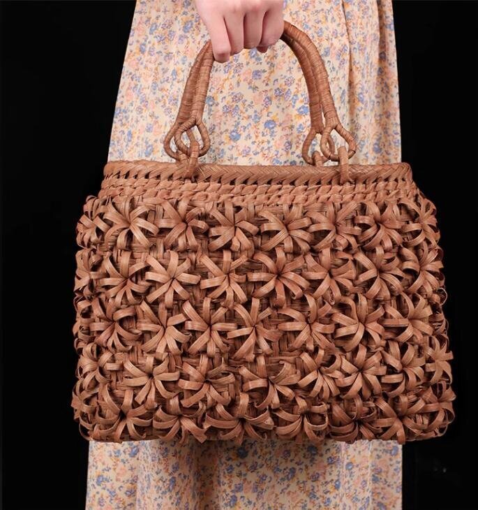 希少新品!極美品★高級UPハンドバック 職人手作り良品 山葡萄かごバッグ 手編み山葡萄籠バッグ バスケット籐かご拍卖