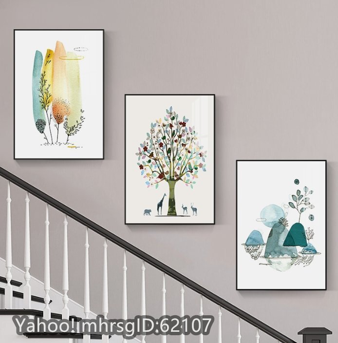 北欧リビングソファ背景壁三連画モダンシンプル階段間装飾画複式廊下通路掛画拍卖