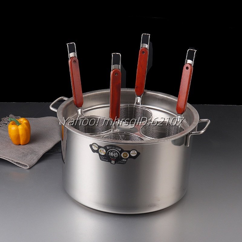 新入荷 業務用店舗用 そばゆで釜 茹麺鍋セット リング付 ザル付 3*13cm ステンレス IH対応 ふきこぼれない 3穴拍卖