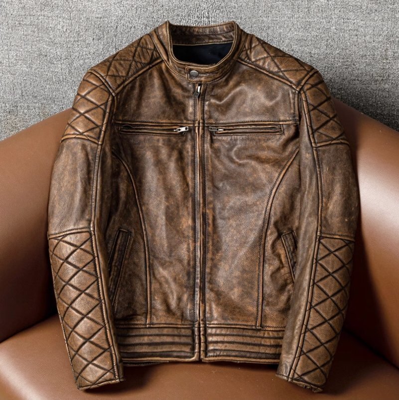 高品質 レトロ レザージャケット 機関車 ライダースジャケット 牛革 レザーコート バイクレザー 革ジャン S~5XL拍卖